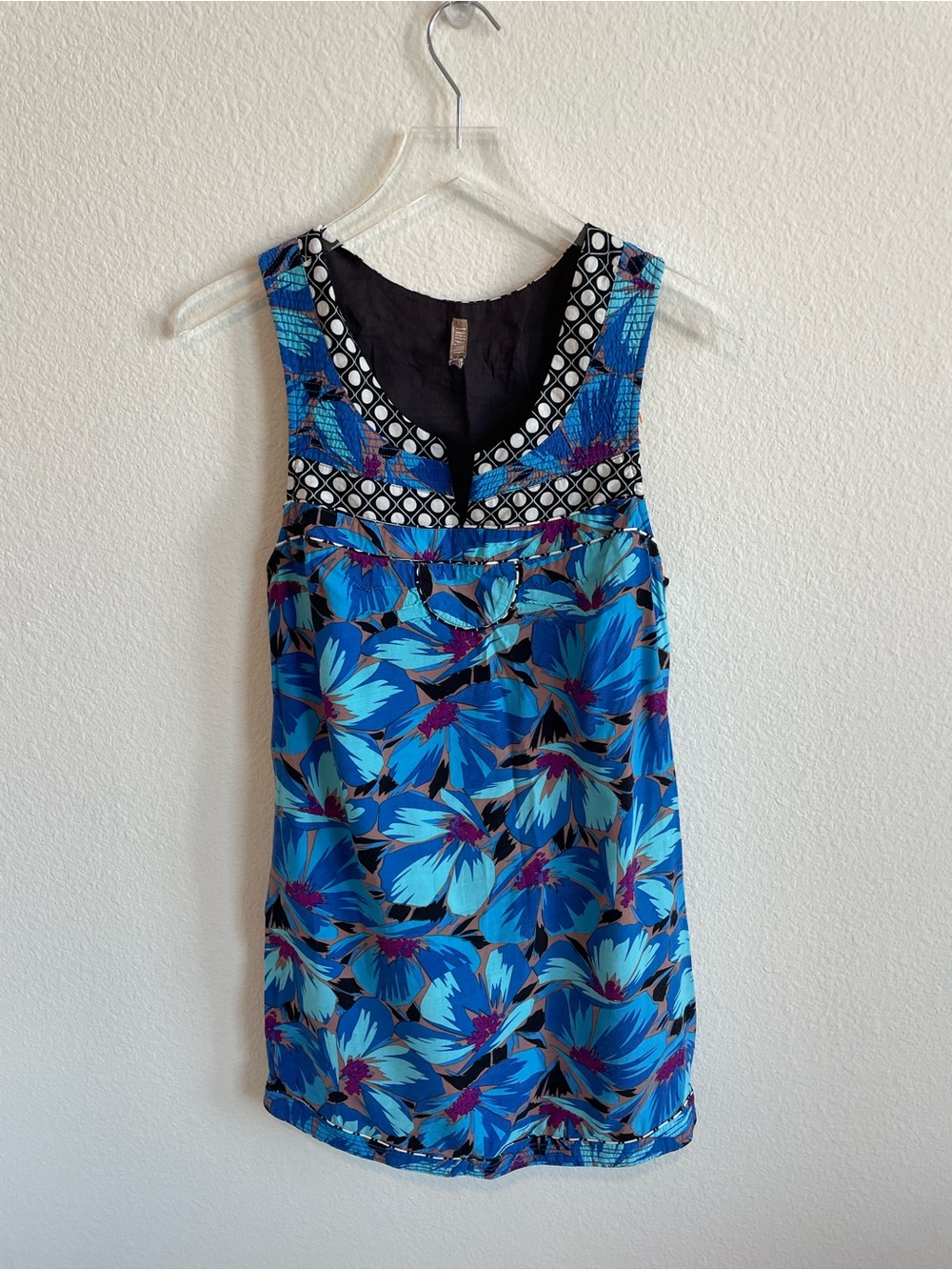 Free People Vintage Blue Floral Sleeveless Shift Dress